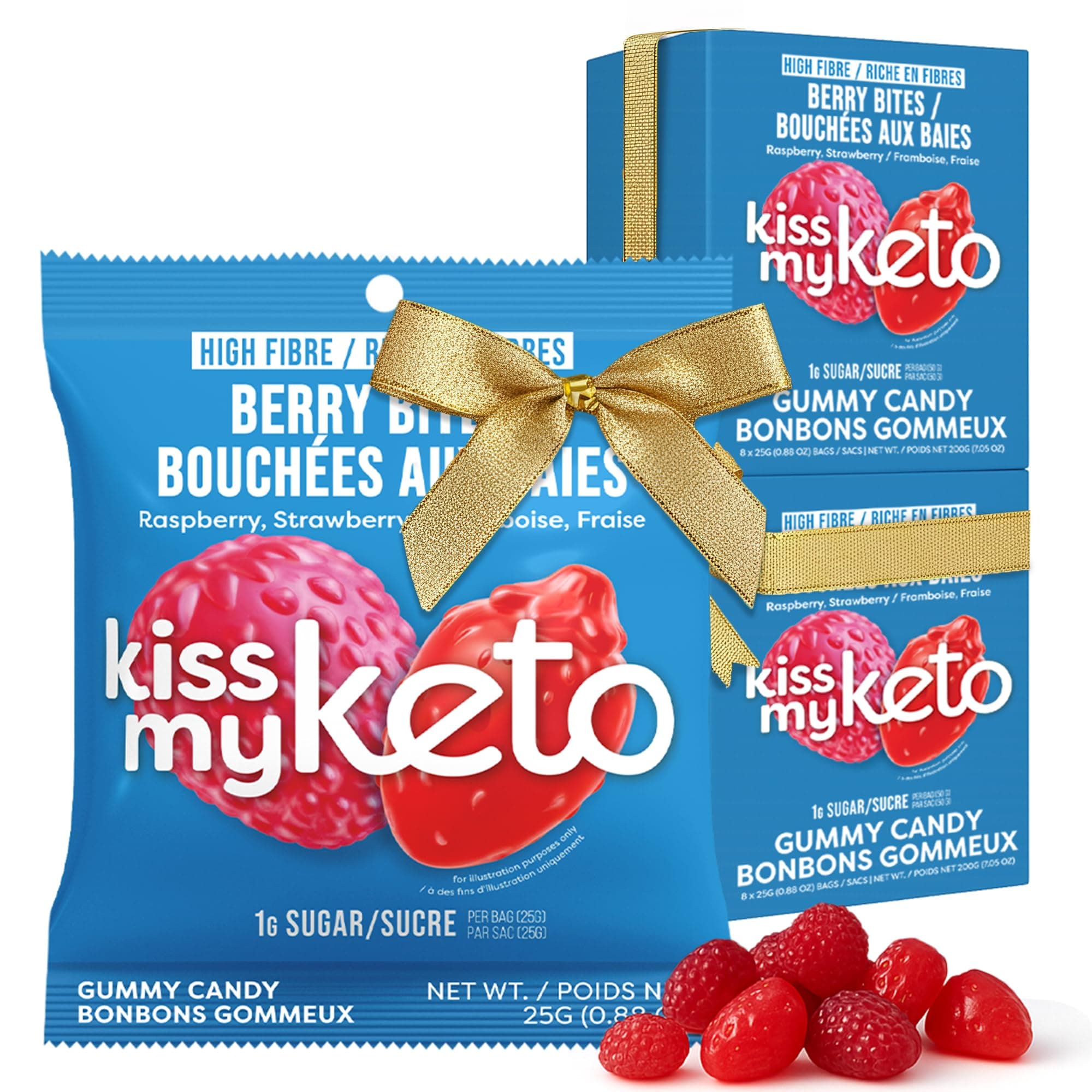 Kiss My Keto Sugar Free Gummies, Berry Bites 16-Pack – Satisfy Cravings while Staying in Ketosis – High Fiber, 7g Net Carbs, Non-GMO, Vegan, & Gluten-Free – Low-Calorie Vegan Candy
