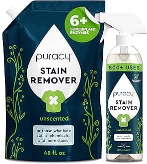 Stain Remover, Natural Based Travel and Laundry Stain Cleaner for Clothes, Baby Essentials, Kids Stains, Oil and Fabric Spot Cleaner, Unscented (Stain Remover Spray and Refill, 64 fl oz)