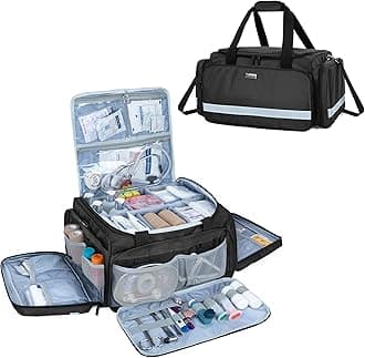 Trunab First Responder Bag Empty, Professional Medical Supplies Bag First Aid Kits Bag with Inner Dividers for Home Health Nurse, Community Care, EMT, EMS, Bag Only, Black - Patented Design