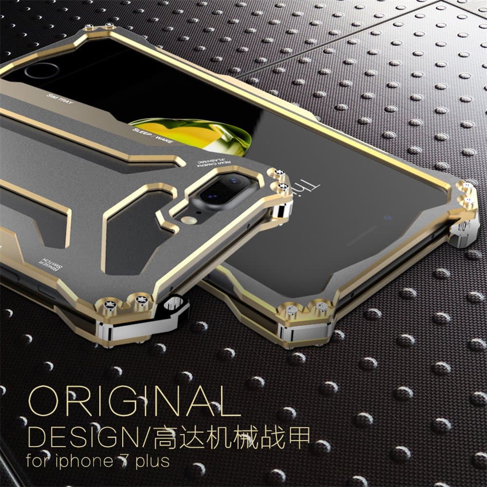 iPhone 7 Plus Case, Aluminum Metal Shock Proof Frame Bumper Double Color Oxidation Aluminum Metal Case Cover for iPhone 7 Plus (GD Gold)