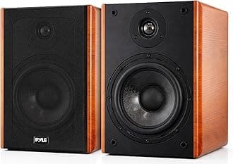 Pyle 5.25" Home Audio Speakers, 2-Way Passive Bookshelf, 200W Max Power, 1" Silk Dome Tweeter, Composite Woofer, Gold Plated 5 Way Binding Post, Rubber Surrounds, Beautiful Wood Grain Finish - Pair