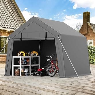 GAOMON 10'x10' Outdoor Portable Garage, Waterproof & UV-Resistant Storage Shed with 2 Roll-Up Doors, Carport Tent for Motorcycle, Bike, and Tools, Gray