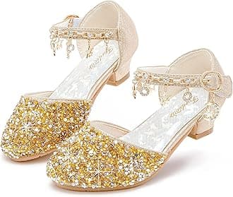 Girls Dress Shoes Princess Crystal High Heels Closed Toe Party Wedding Flower Girls Shoes Toddler Little Big Kid