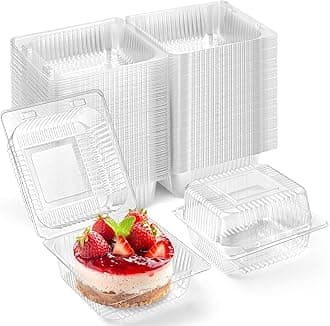 Zezzxu 100 Pack Clear Plastic Take Out Food Containers, Square Cake Slice Containers with Hinged Lids, Disposable To Go Boxes for Cookies, Desserts, Fruits, Salads, Sandwiches