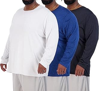 3 Pack: Men’s Big & Tall Long Sleeve Dry-Fit Crew Neck T-Shirt - Gym Workout Athletic Running Tee (3XT-5XT)