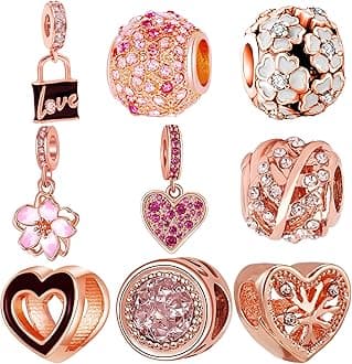 awaFanee9 Pack Silver Spacer Beads Charms fit Pandora Bracelet CZ Pendant Set