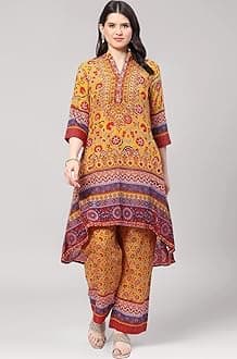 BIBA Women Polyester Asymmetric Kurta Palazzo Suit Set