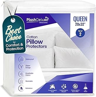Pillow Protectors Queen Size 20”x32”, Set of 2 Zippered Pillow Encasements Made with Breathable Soft Cotton Terry Fabric, 100% Waterproof, Hypoallergenic, Bed Bug & Dust Mite Proof