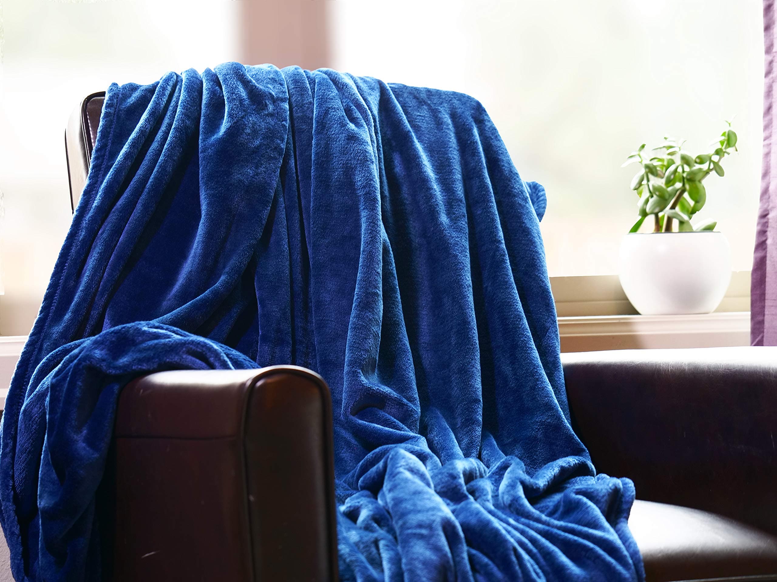 Higher Comfort Luxuriously Soft Throw Blankets - Oversized Navy Blue Blanket - 60" x 72" - Fleece All-Season Navy Blue Throw Blankets for Couch and Bed