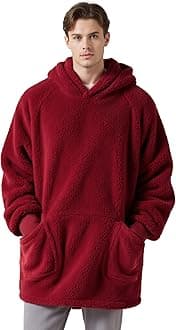 Bedsure Wearable Blanket Hoodie Gifts for Women - Cozy Sherpa Hoodie Blanket for Adult Men, Oversized Warm Hooded Sweatshirt, Dark Red