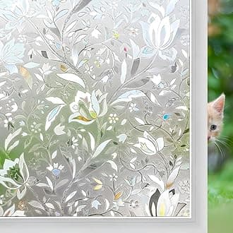 Niviy Window Film Floral Decorative Window Privacy Film 24 x 118 inches Front Door Glass Privacy Film Vinyl No Glue Heat Blocking Renter Friendly Window Cling