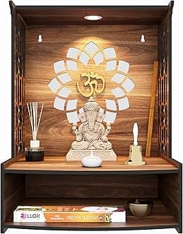 Rellon Industries Temple for Home Pooja - Beautiful Wooden Mandir With LED Spot Light for Home and Office (A3)