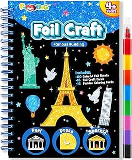 FUNNYB&G Foil Art Crafts for Kids Ages 4-8: Valentines Crafts for Kids 2026,Birthday Gift for Girls,Art and Crafts Supplies,Party Favors,Creative Toys for Girls Boys 4 5 6 7 8 9 Years Old(Buildings)