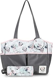 Disney Cudlie Diaper Tote Bag for Moms | Large Spacious Travel Diaper Tote for Baby Boy and Girl | 17-Inches Wide Multi-Functional Baby Bag with Cute Patterns