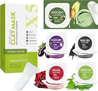 10 Pods Clay Facial Mask Set - Rose, Green Tea, Eggplant, Avocado, Dead Sea Mud, Mud Mask Deep Pore Cleansing Acne Blackhead Removal Men & Women Face Mask Skin Care,Two To Three Times A Week.