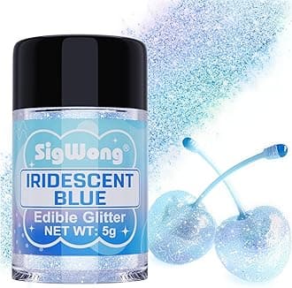 Iridescent Blue Edible Glitter - 5g Food Grade Cake Decorating Shimmering Glitter, Edible Sprinkle Luster Dust for Drinks, Chocolates, Fondant, Strawberries, Cupcakes, Candy, Easter Cookie - Vegan