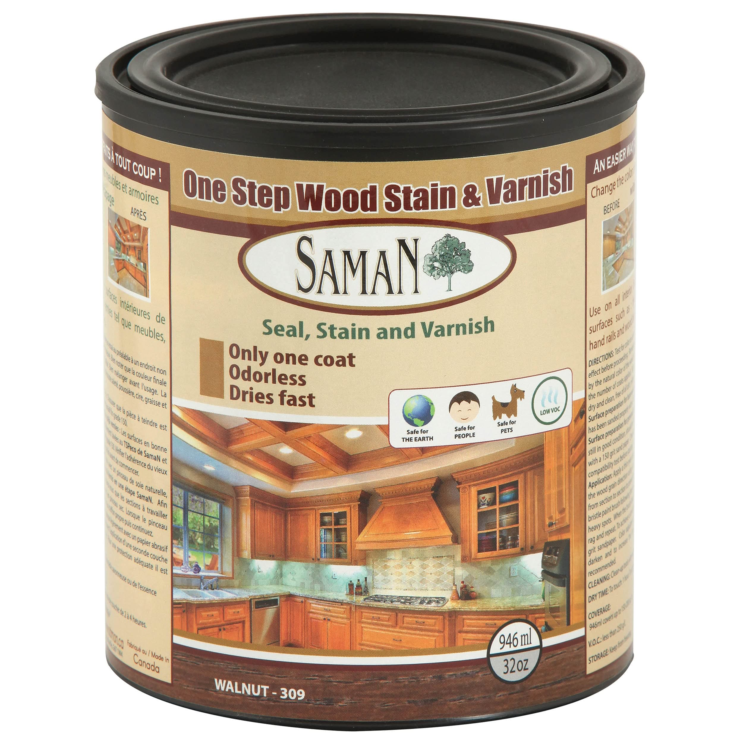 SamaN SAM-309-1L 1-Quart Interior Stain for Fine Wood for Seal, Stain and Varnish, Walnut