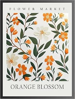 Orange Blossom Art Print, Flower Market Poster Wall art Decor, Botanical Floral Artwork for Bedroom, Bathroom, Living room Decoration (Orange Blossom, 16x20 inches + (Black Frame))