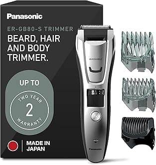 Panasonic Multi-Groomer Electric Beard Trimmer for Men, Men’s Trimmer for Beard, Hair and Body, 39 Trim Length Settings with 3 Attachments, Corded/Cordless Operation – ER-GB80-S (Silver)