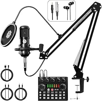 - DIGIMORE Condenser Mic for Singing with V8 Sound Card | Condenser Microphone Kit | Voice Changer | Studio Recording Equipments Full Set, Voice Recorder Mic, Karaoke, Gaming, Podcast & Lecture (D-430)