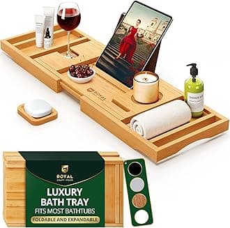 Premium Foldable Bathtub Tray Caddy - Wood Bath Tray for Tub, Bamboo Shelf, Expandable Bath Table Trays, Bathtub & Bathroom Accessories for New Home & Mothers, Birthday Gifts for Mom