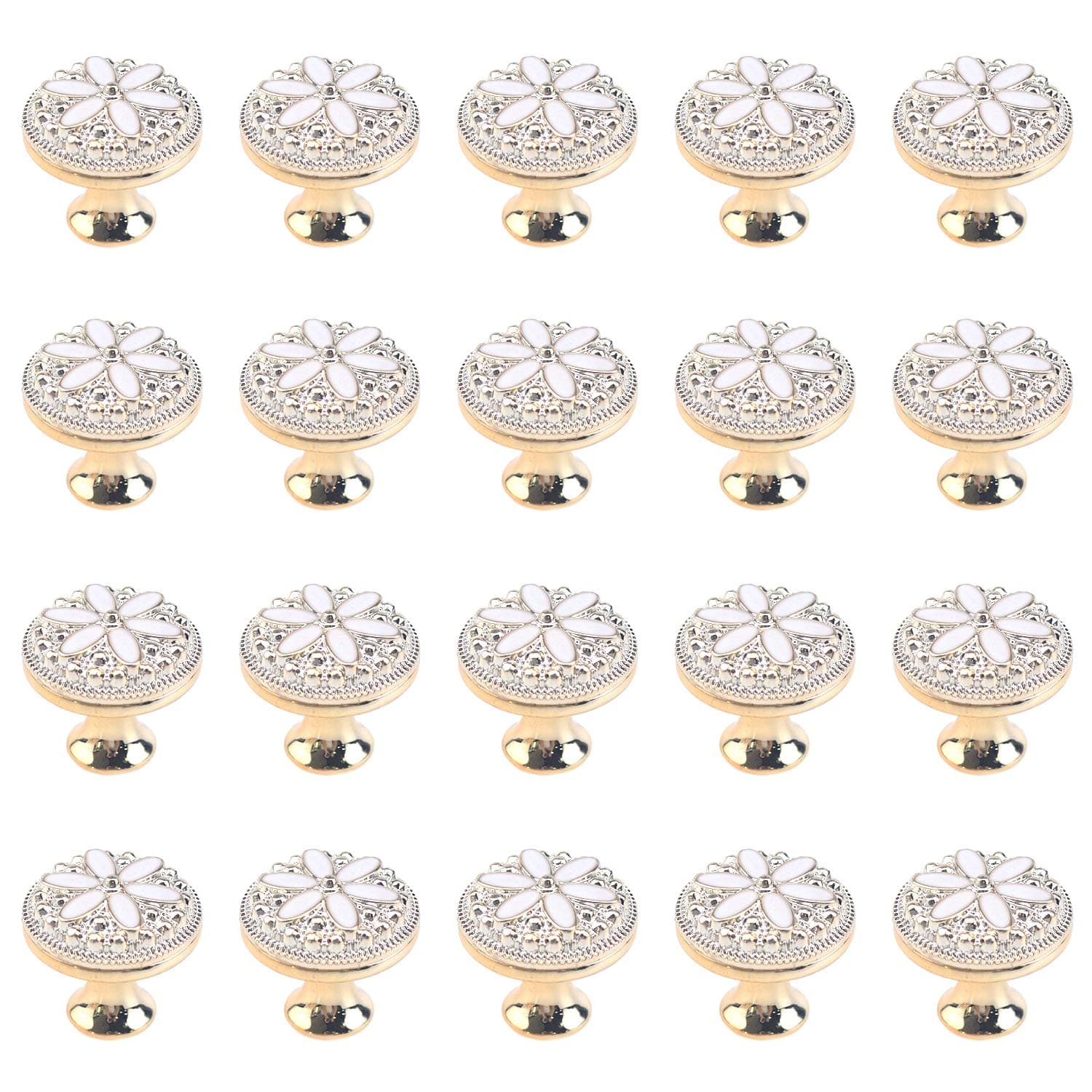 Bitray Pull Handle Flower Shape Cabinet Drawer Door Knob with Screws, Pack of 20