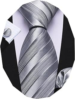Tie Sets for Men Silk Stripe Necktie Woven Checkered Handkerchief Cufflinks Formal Business Wedding
