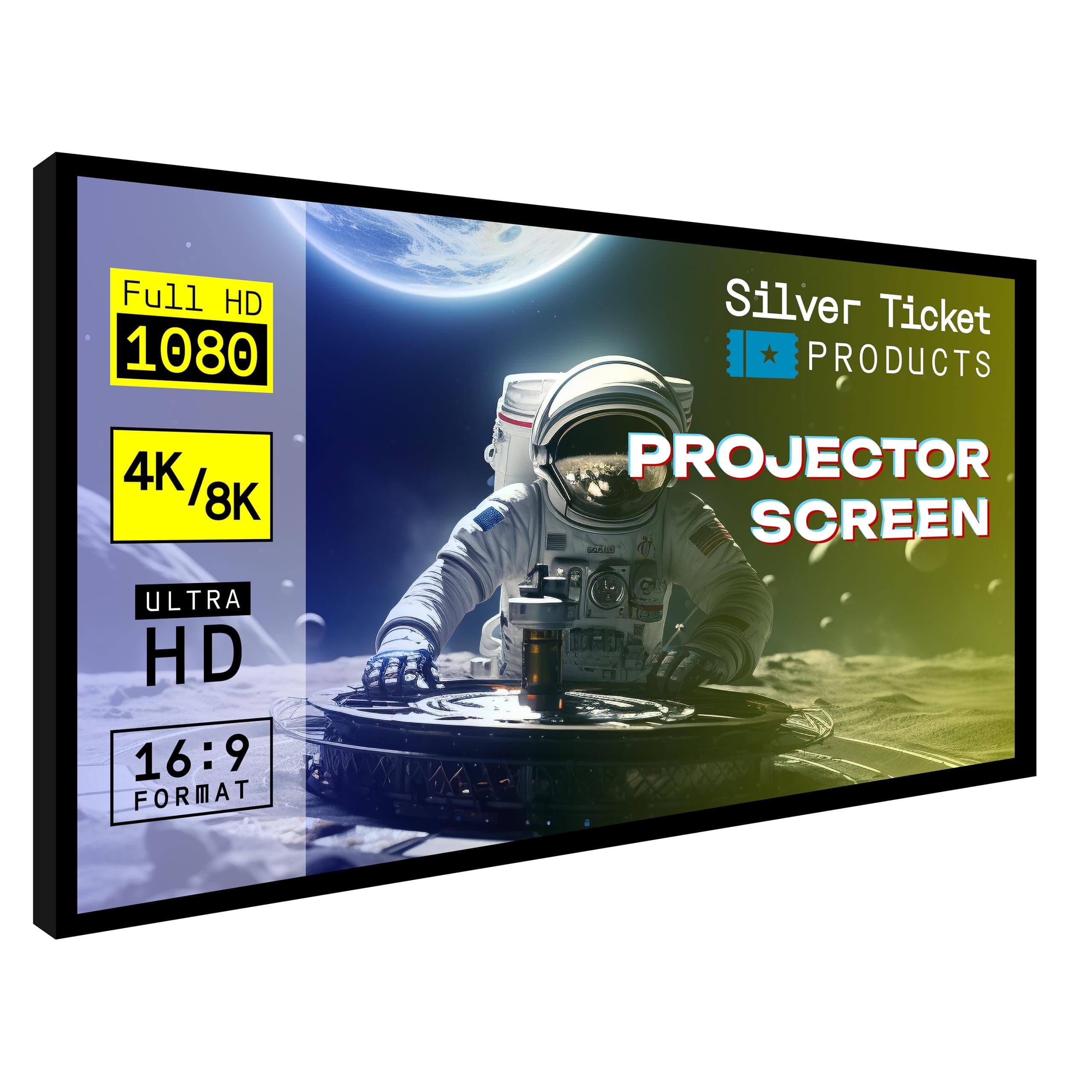 STR Series 6 Piece Home Theater Fixed Frame 4K / 8K Ultra HD, HDTV, HDR & Active 3D Movie Projection Screen, 16:9 Format, 120" Diagonal, Woven Acoustic Material STR-169120-WAB