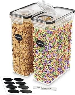 Cereal Containers Storage – 2 Pack Cereal Dispenser Countertop, Airtight Food Storage Containers for Pantry Organization and Storage, Bpa-free Cereal Storage Container with Marker & Labels (135.2oz)
