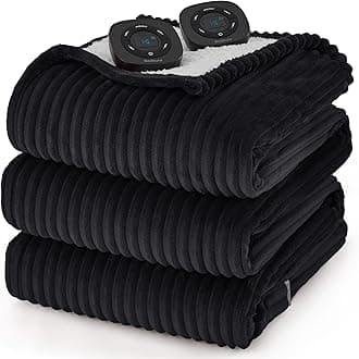 Bedsure GentleSoft Electric Blanket King Size - Soft Ribbed Flannel Heated Blanket with Dual Control, Heating with 10 Heat Settings & 10 Time Settings, 8 hrs Timer Auto Shut Off (90x100 inches, Black)