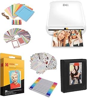 KODAK Step Instant Printer | Wireless Mobile Photo Printer with ZINK Zero Ink Technology & KODAK App for iOS & Android (White) Gift Bundle, 2x3