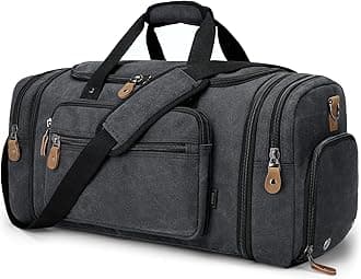 Canvas Duffle Bag 60L Travel Duffel Overnight Weekend Bag with Shoe Compartment (Dark Gray)