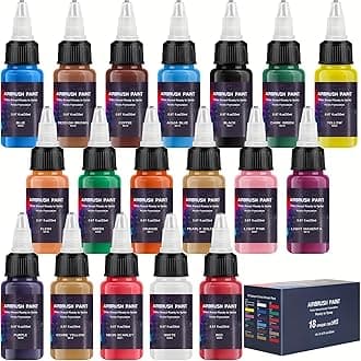Airbrush Paint 18 Colors, Ready to Spray Airbrush Paint Set, Water-Based Acrylic Air brush Paints for Metal, Plastic Models, Canvas, Wood, 0.67 Fl Oz/20ml