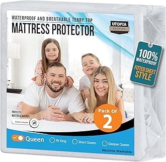 Utopia Bedding Waterproof Mattress Protector Queen Size 2 Pack 200gsm Breathable Terry Mattress Cover Fitted Style with Stretchy Pockets (White)
