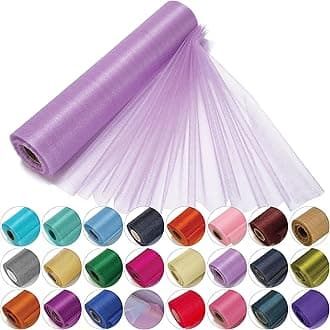 29cm x 25m Roll of Organza Sheer Fabric - Elegant Decorative Cloth for Wedding Chair Bows, Table Runners, Party Favours - Crafting Supplies for Ribbons, Dress Accents,and Bags, Lilac Purple