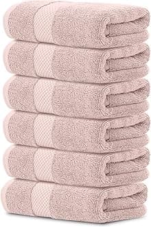 White Classic Luxury Hand Towels | Cotton Hotel spa Bathroom Towel | 16x30 | 6 Pack | Pink