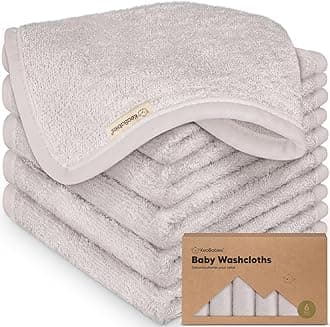 KeaBabies 6-Pack Organic Bamboo Baby Washcloths - Soft, 10x10 Inch, Heather