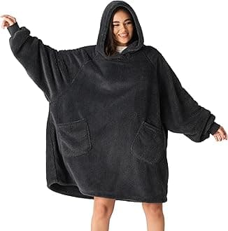 Bedsure Blanket Hoodie, Wearable Blanket Hoodie as Mothers Day Birthday Gifts for Women Men Mom Dad, Warm Cozy Soft Sweatshirt Hooded Blankets With Sleeves for Adult Women Men, Charcoal
