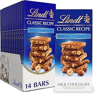 Lindt CLASSIC RECIPE Whole Hazelnut Milk Chocolate Candy Bar, Milk Chocolate Candy, 5.3 oz. (14 Pack)