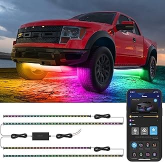 Underglow Car Lights, 4pcs RGBIC Smart LED Lights for Cars with 16 Million Colors and 10 Scene Modes, App Control, Neon Accent Strip Lights for SUVs, Trucks, DC 12-24V