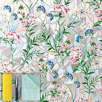 Niviy Stained Glass Window Film with Installation Tools, Heat Blocking Rainbow Window Film for Glass Doors, 3D Floral Decorative Static Cling for Home, Bathroom, Door 29.5 x 78.7 inch