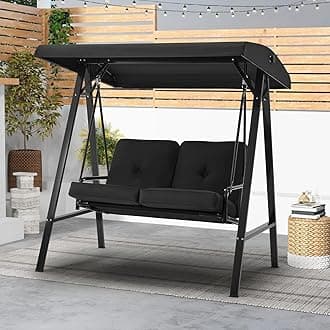 AECOJOY Outdoor Patio Swing Chair for Adults, 2-Seat Porch Swings with Adjustable Canopy, Outside Swing Bench with Removable Cushion, Suitable for Backyard, Garden, Yard, Poolside, Balcony (Black)