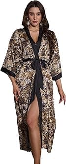 Women's Floral Long Kimono Robe Long Satin Robe Long Silk Robe Ladies Kimonos Silky Bathrobe Cover Up, One Size