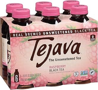 Tejava Raspberry Black Tea, 6 Pack 16.9 oz PET, Unsweetened, Ready-to-Drink Premium Iced Tea