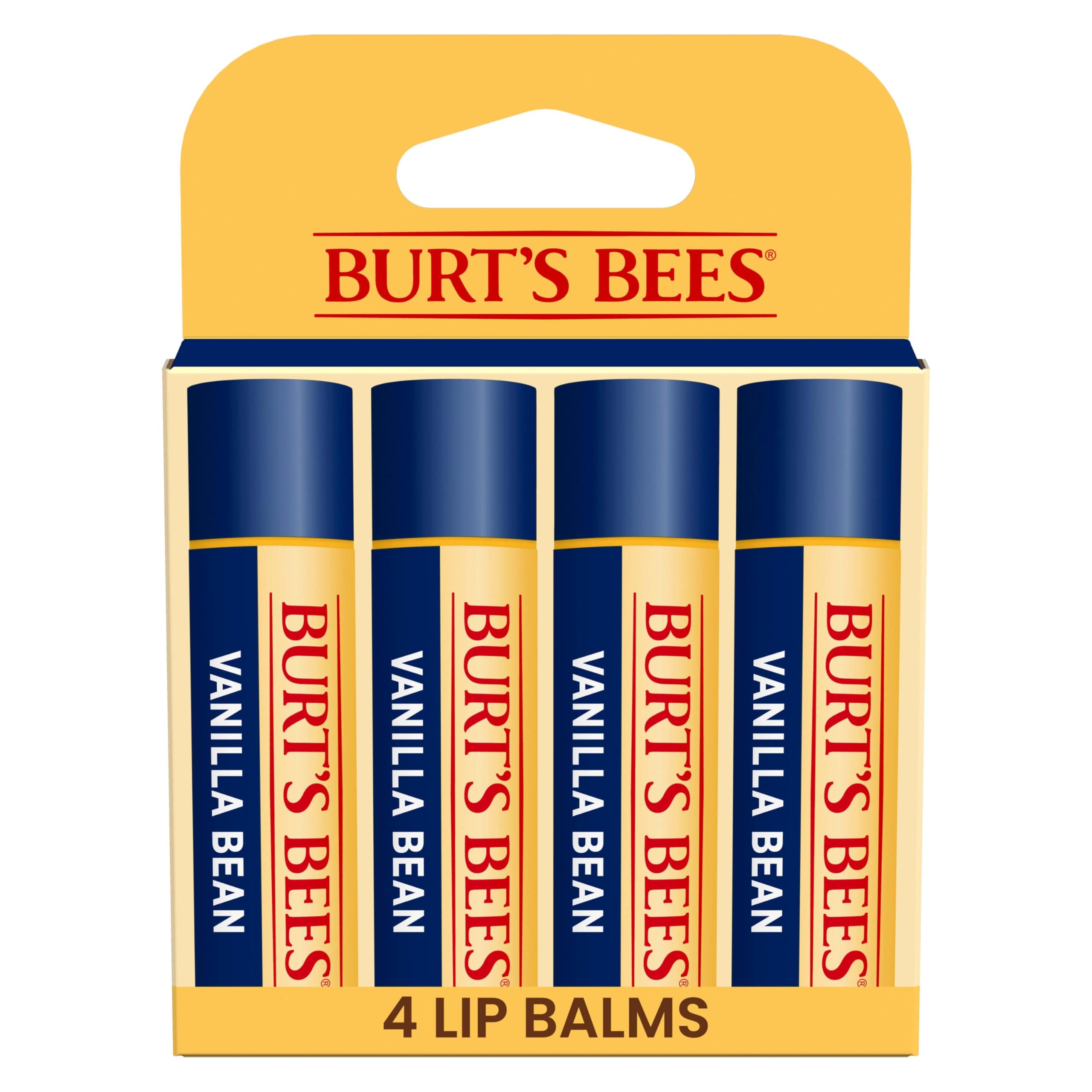Burt's Bees Easter Basket Stuffers, 100% Natural Moisturizing Lip Balm, Vanilla Bean - 4 Tubes