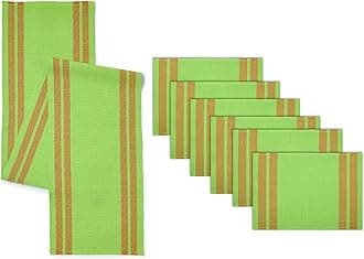 Encasa XO Table Runner and Placemats Set 4 | Fine Ribbed Cotton | Ladder Green | 1 Table Runner Size 13"x54" & Each Table Mat Size 19x13 Inch