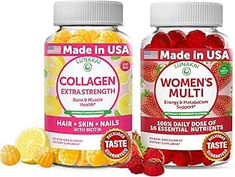 Lunakai Collagen and Women's Multivitamin Gummies Bundle - Non-GMO Anti Aging Supplements with Biotin, Zinc, Vitamin C and E - 100% Daily Value of 16 Essential Vitamins and Minerals - 30 Days Supply
