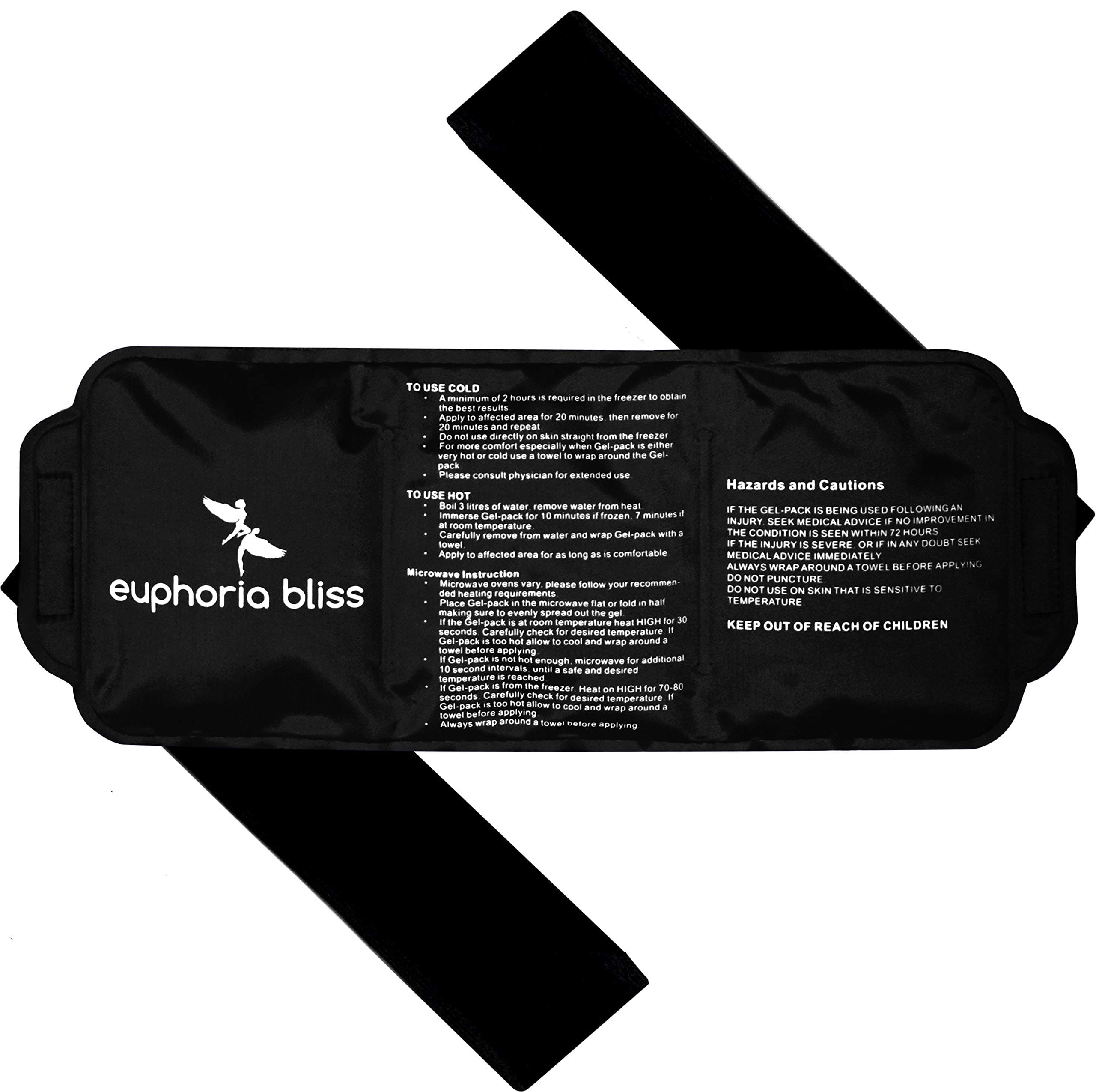 Hot and Cold Gel Ice Pack with Strap Reusable Flexible After Freezing 14'' x 6'' Back Neck Shoulders Jaw Wrist Legs Ankles Abdomen (Black)