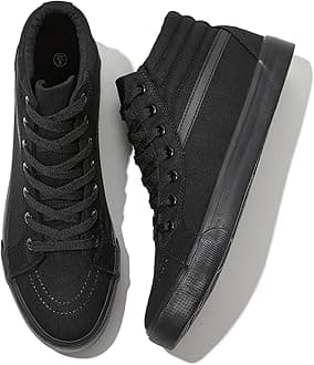 RominzMens White Canvas Shoes Fashion High-Top Canvas Sneakers for Men Casual Tennis Shoes Black Classic Lace-UP Walking Shoes Skate Shoes, 7