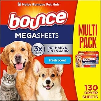 Pet Hair and Lint Guard Mega Dryer Sheets with 3X Pet Hair Fighters, Fresh Scent, 130 Count